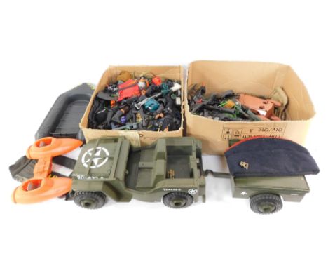 An Action Man US Army Jeep, further Action Man transport, figures, guns, clothing and miscellaneous.  (a quantity)