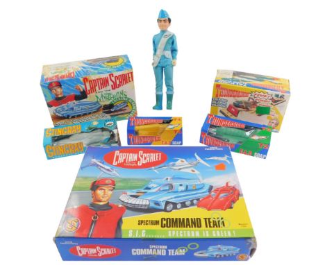 A Vivid Imaginations Captain Scarlet and The Mysterons Spectrum Command Team, Wesco talking alarm clocks, SBPV and Thunderbir