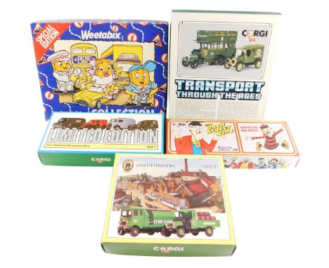 Corgi die cast Morris J Van and AEC Bus, The Bash Street Kids and Minnie The Minx, limited edition four National Resources Va