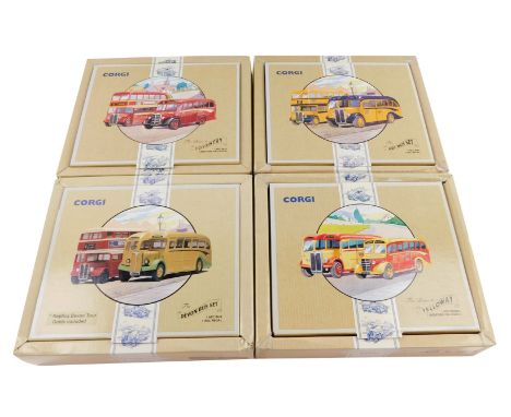 Four Corgi die cast bus sets, comprising The Devon Bus Set, 97071., The Buses of Yelloway, 97063., The Buses of Coventry, 970