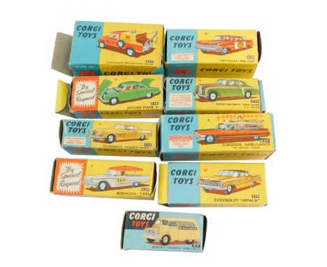 Corgi die cast vehicles, play worn, boxed, comprising a Chevrolet fire chief 439, Bentley Continental Sport saloon 224, Stude