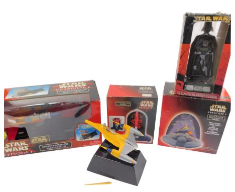 A Star Wars Naboo Star Fighter clock, Episode ! Space Battle, musical alarm clock, an Anakin's Pod Racer wake up system., Dar