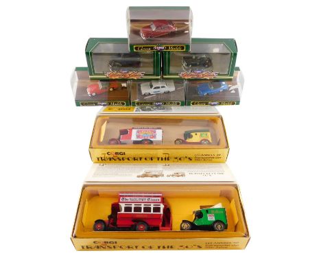A Corgi die cast Transport of The Thirties Thorneycroft Bus, and Ford Model T Van, R2499G., Bryant &amp; May's Thorneycroft a