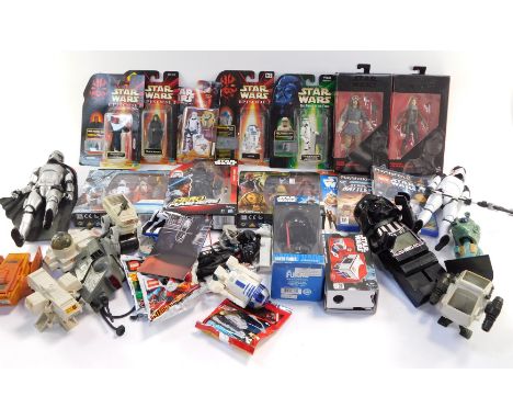 Hasbro and other Star Wars figures and collectables, some boxed or in blister packs, including Captain Cassian Andor (Eadu), 