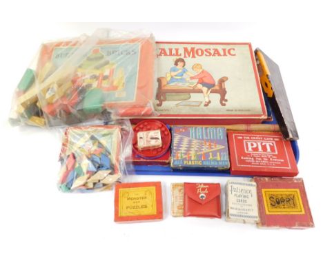 Games and toys, including Chad Valley building bricks Roman Baths, vintage game ball, mosaic playing cards, puzzles, etc. (a 