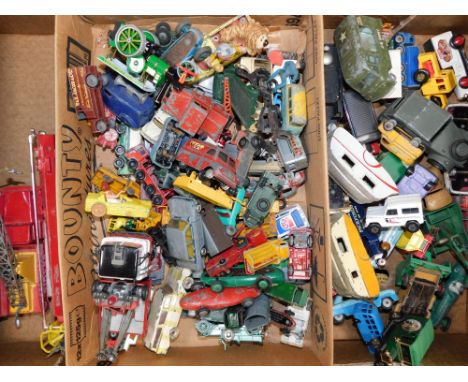 Corgi Matchbox and other die cast vehicles, play worn, including a Holmes wrecker, a Simon Snorkel fire engine, Chipperfield'