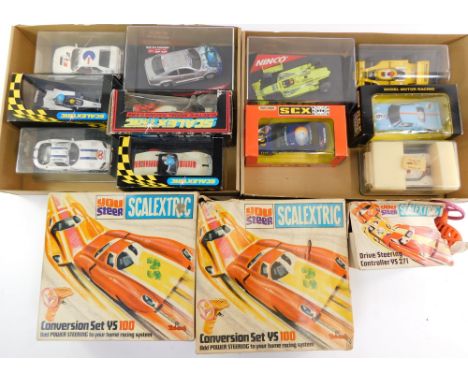Scalextric motor cars, two conversion sets YS100, controller YS271, etc., all boxed.  (a quantity) 