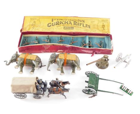 A Britains Set The First King George's Own Gurkha Rifles (The Malaun Regiment), boxed, together with a horse and wagon set, a