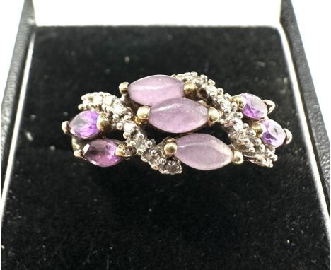 Vintage 9ct gold amethyst &amp; diamond ring weight 2.8g