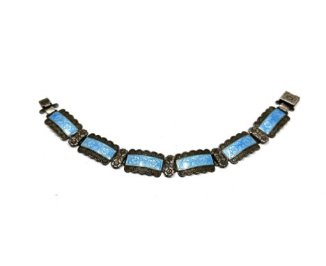 vintage silver and blue enamel panel bracelet.marked harmony silver 