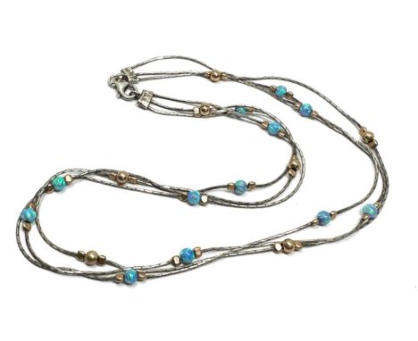 silver &amp; opal bead necklace yellow metal bead 