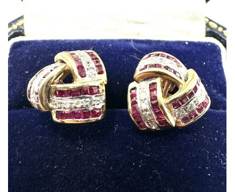 9ct gold ruby &amp; diamond earrings weight 3.4g
