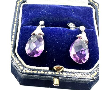 9ct white gold amethyst drop earrings weight 3.1g