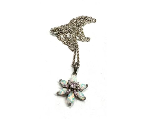 silver opal &amp; pink sapphire pendant necklace 