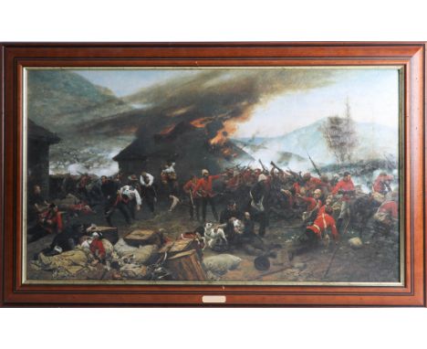 A reproduction print of Rorkes Drift, S. Africa 1879, overall size 68cm x 92cm, this art work is being sold on behalf of The 
