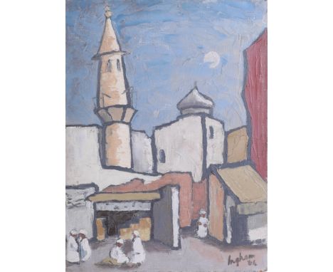 Ingham, oil on board, Eastern scene, dated 1984, laid on panel, 40cm x 30cm and two other paintings by the same artist (3).