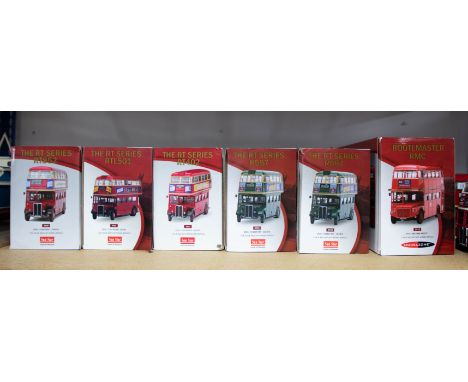 Four Sun Star RT series diecast 1/24 scale model replica buses and a model zone Routemaster bus, all boxed (5).