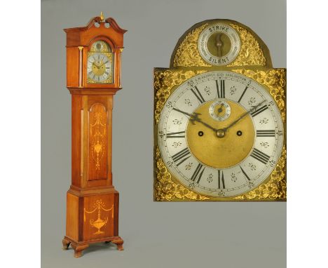 An Edwardian inlaid walnut longcase clock, by S.W. Skipper, Darlington, with two-train striking movement.  Height excluding b