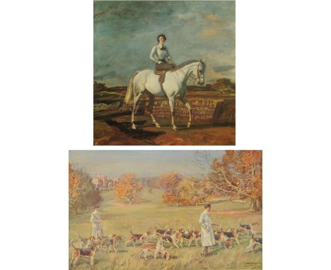 After Lionel Edwards, print, hounds at exercise, 17 cm x 27 cm, and a print after A.J. Munnings.   CONDITION REPORT: This is 