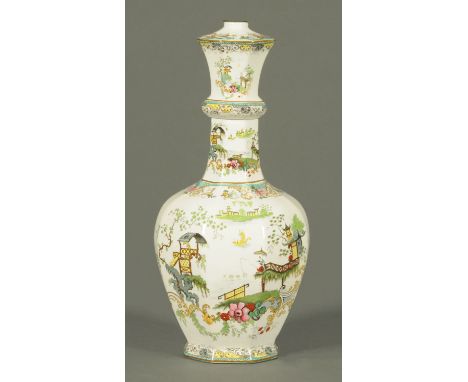 A Staffordshire vase form table lamp, decorated with Chinoiserie scenes.  Height excluding light fitting 38 cm. 