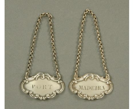 A pair of William IV Glasgow silver decanter labels, 1832, Port and Madeira.