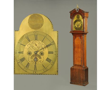 A George III oak longcase clock, by Hugh Pannell, Northallerton, with two-train striking movement.  Height excluding brass fi