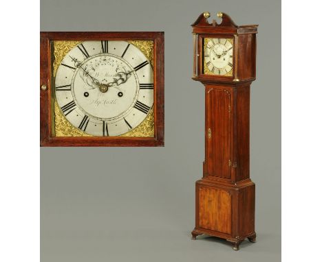 A Georgian longcase clock movement by William Marston Bp. Castle, with two-train striking movement housed in a 19th century m