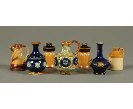 Seven late 19th century miniature stoneware vases, six Doulton and one other.  Tallest 9 cm (see illustration).  CONDITION RE