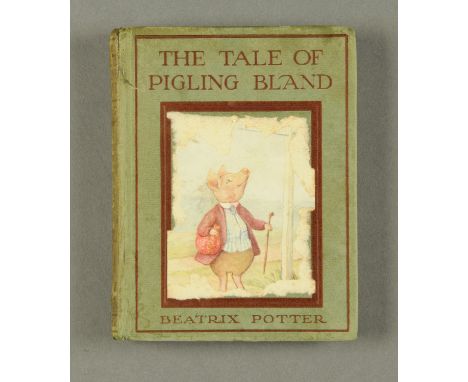 Beatrix Potter "The Tale of Pigling Bland" 1913 First Edition.  *Quinby plate 12 end papers light green boards stamped in bro