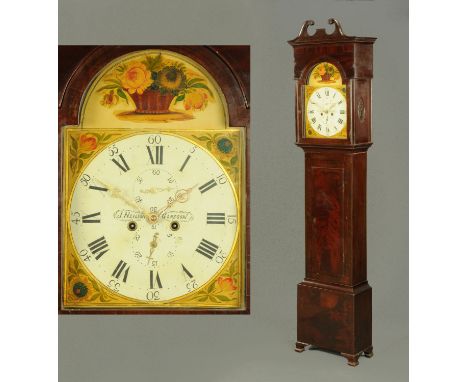 A George III mahogany longcase clock, by J. Neilson, Glasgow, with two-train striking movement, long trunk door and raised on