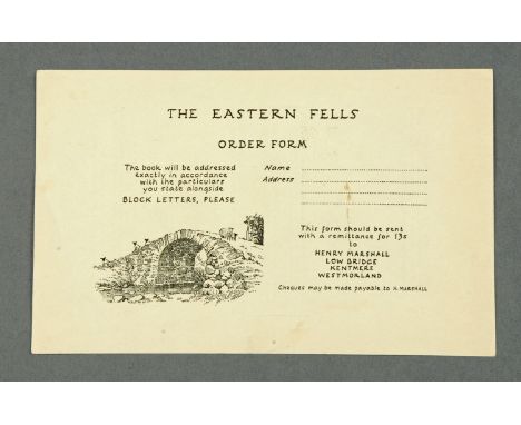A flier for The First Pictorial Guide "The Eastern Fells", which was published in 1955.  Wainwright had an aversion to public