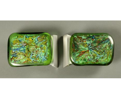 A pair of glass Millefiori door handles, with aluminium backplates, vintage 1970's.  16 cm x 21 cm. 
