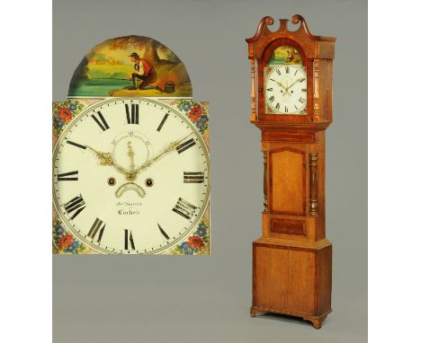 An early 19th century oak and mahogany banded longcase clock by James Smith of Carlisle, with painted dial and eight day stri