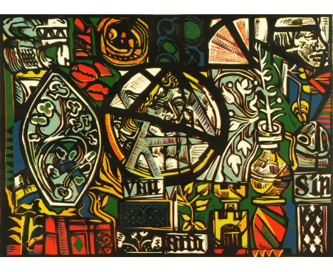 Ian Burke, print, "Durham Glass 900", 1/3.  35 cm x 48 cm, framed, signed. 