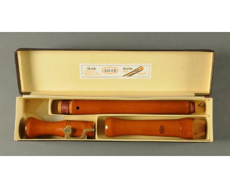 A boxed orchestral recorder, by Adler.