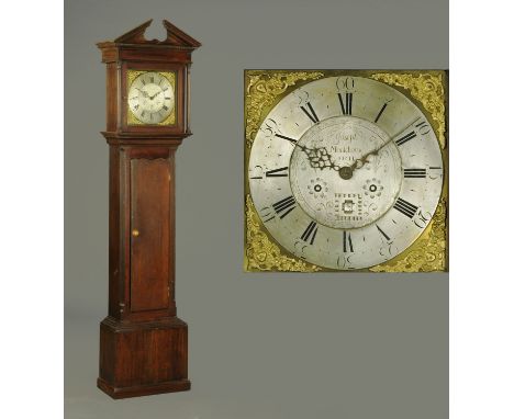 A George III oak longcase clock, by Joseph Monkhouse of Carlisle, with thirty hour movement, with date aperture.  Height 214 