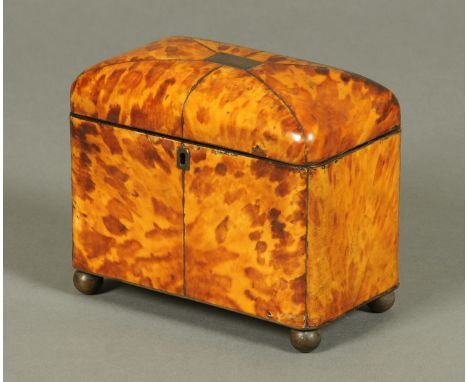 A Regency blonde tortoiseshell tea caddy.  Width 18 cm.