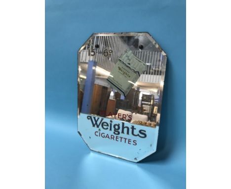 Advertising - A mirrored glass panel 'Players Weights Cigarettes', 36 x 25cm