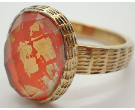 Gold on 925 silver gents ring with gold flakes decoration size S
