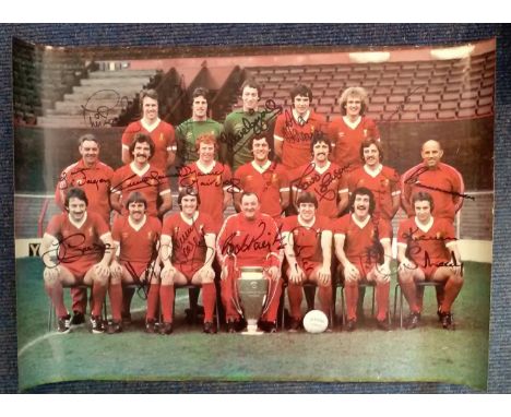 Liverpool Multisigned 24 x 16 inch football magazine European Cup signed by Bob Paisley and the whole Squad 19 autographs. In