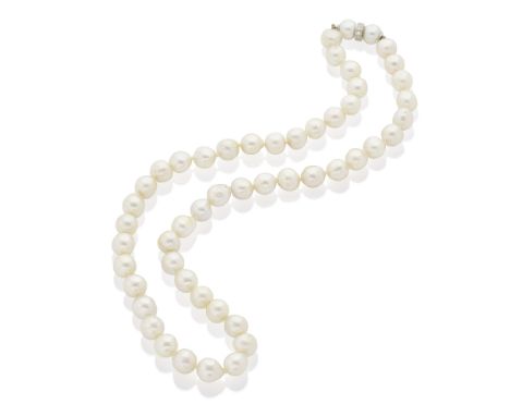 CULTURED PEARL NECKLACE WTIH DIAMOND CLASP AND CINE-REVUE AWARD1st: The single row of cultured pearls with single-cut diamond