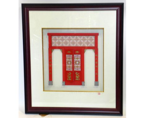 A framed Chinese model of an arch signed and titled entrance to courtyard, Chan See Shin Yuan (1906), 45 x 42cm 