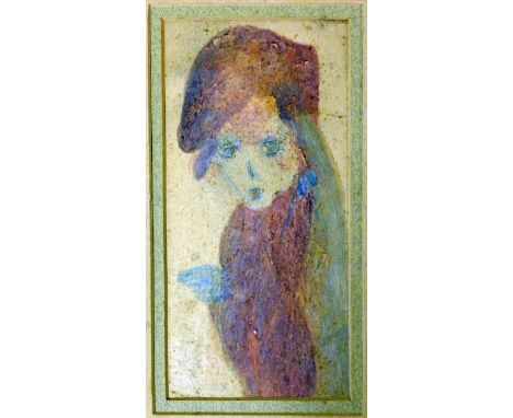 Madge Gill, Portrait of a Lady, pastel, indistinctly signed, 19 x 9cm 