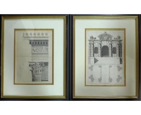 A 19th century reprint of an engraving by Colen Campbell (1676-1729), of the York Stairs to the River, London, from Vitruvius