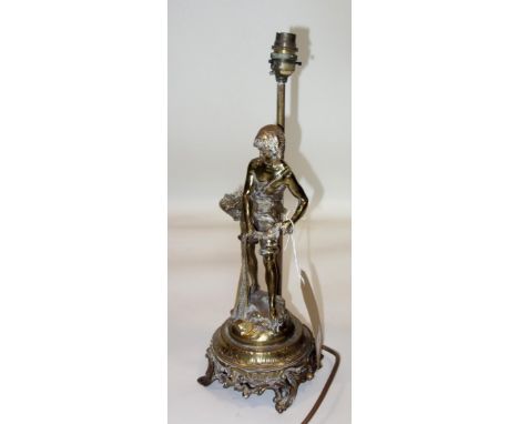 A 20th century French brass figural table lamp, signed 