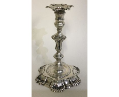 A George III cast silver taper stick. London 1749. Probably by William Hunter. Approx. 163 grams. Est. £500 - £800.