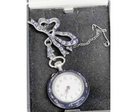 Silver enamel boxed FOB watch
