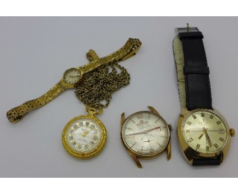Three wristwatches, Poljot, Geneve and a lady's Rotary and a pendant watch
