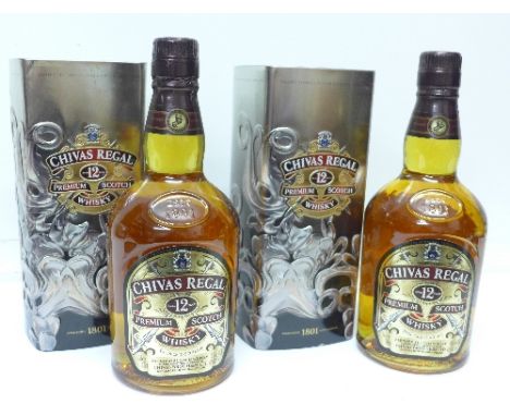 Two bottles of Chivas Regal Premium Scotch Whisky, 70cl in presentation tins