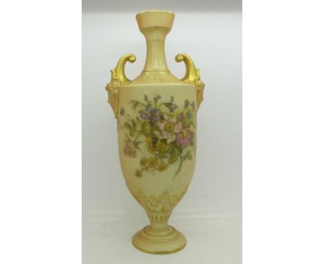 A Royal Worcester blush ivory vase, 27cm, a/f